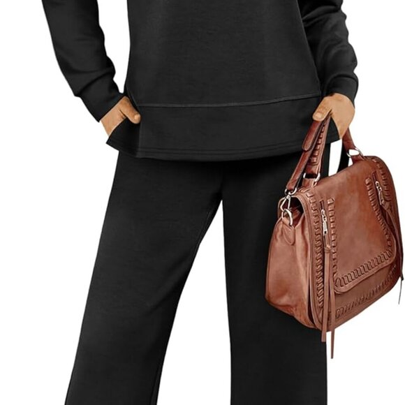 Women's Mock Neck Lounge Sets Fashion 2 Piece Outfits Long Sleeve Sweatsuits Wid - Picture 2 of 5